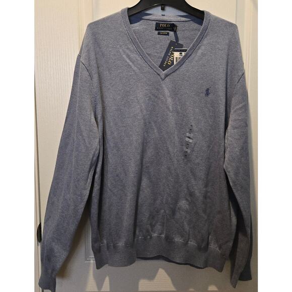 NWT Polo Ralph Lauren Pima Cotton Blue Heather sweater XXL - Picture 1 of 5